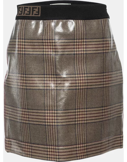 Fendi Beige Glazed Prince of Wales Plaid Wool Mini Skirt