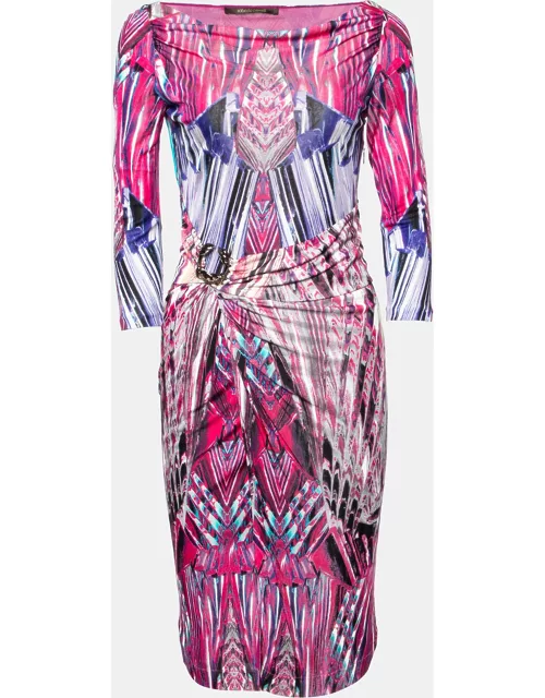 Roberto Cavalli Pink Marble Print Jersey Faux Wrap Dress