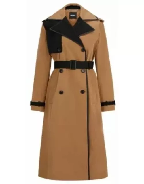 Water-repellent trench coat with contrast details- Beige Women's Formal Coat