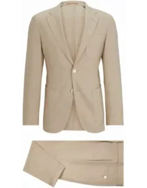 Slim-fit suit in melange virgin wool and silk- Light Beige Men's Business Suit