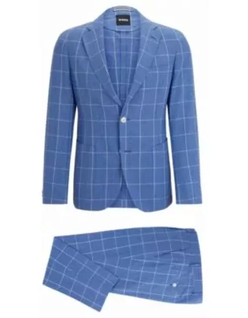 Slim-fit two-piece suit in checked material- Light Blue Men's Business Suit