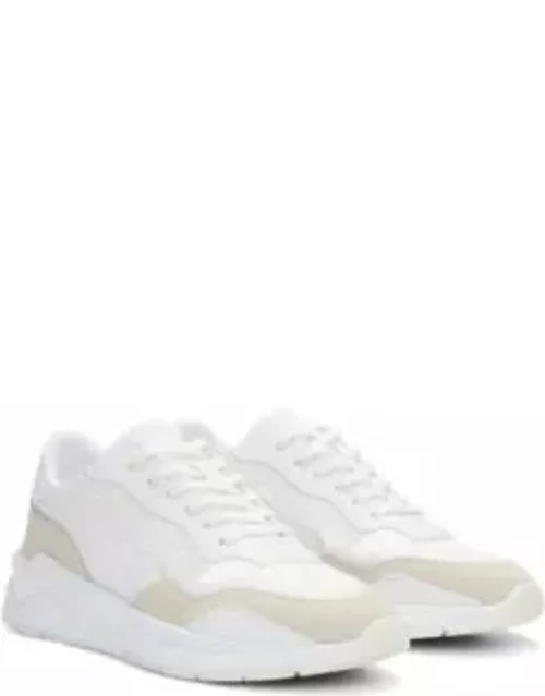 Mixed-material lace-up trainers with embroidered mesh- White Women's Sneaker