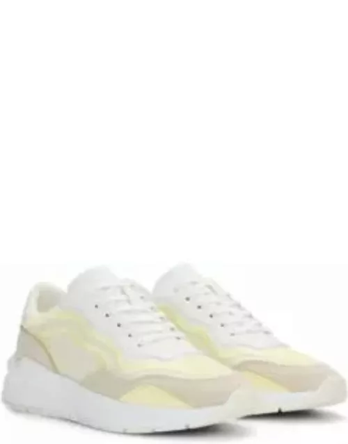 Mixed-material lace-up trainers with embroidered mesh- White Women's Sneaker
