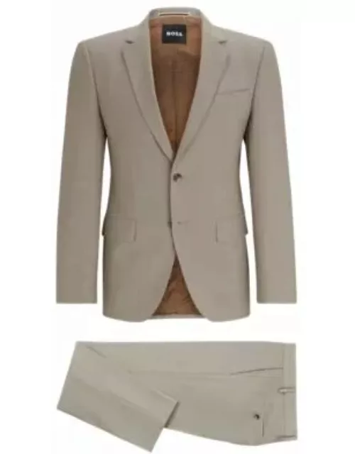 Slim-fit suit in micro-patterned stretch cloth- Beige Men's Business Suit