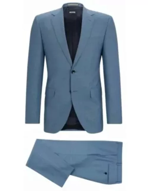 Regular-fit suit in micro-patterned virgin wool- Blue Men's Business Suit