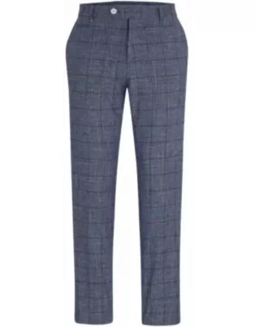 Slim-fit trousers in plain-checked serge- Blue Men's Pant