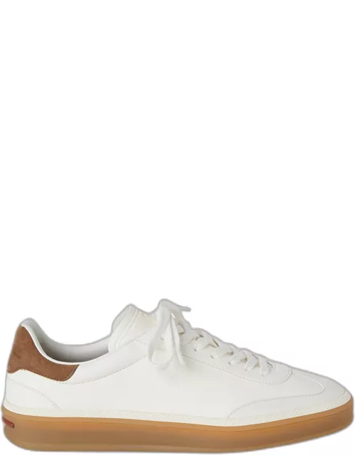 Mixed Leather Low-Top Tennis Sneaker
