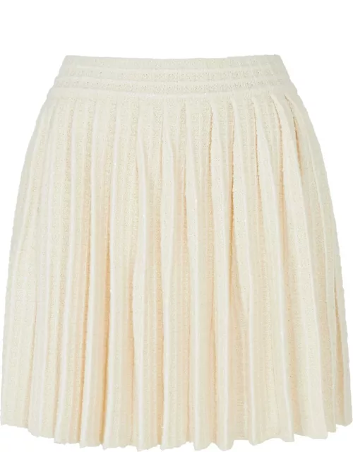 Self-portrait Sequin-embellished Pleated Tweed Mini Skirt - Cream - L (UK14 / L)
