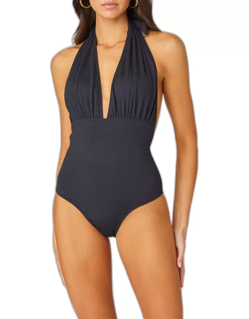 Textured Halter One-Piece Swimsuit