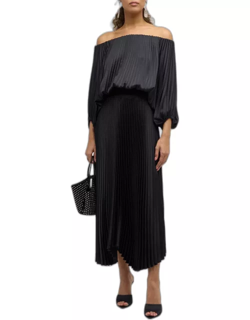 Sienna Pleated Off-The-Shoulder Midi Dres