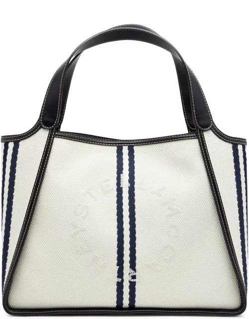 Stella Mccartney Logo Ryder Striped Canvas Tote - White And Blue