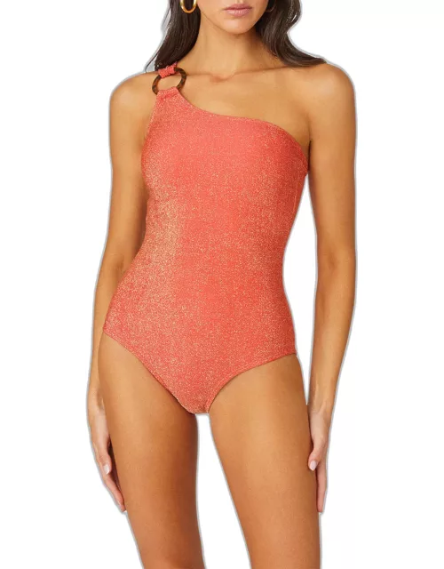 Glitter Ring One-Shoulder One-Piece Swimsuit