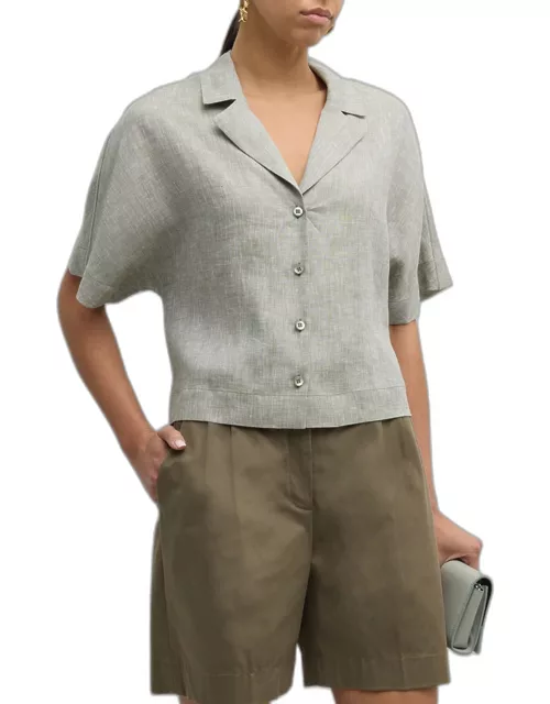 Cropped Button-Down Linen Shirt