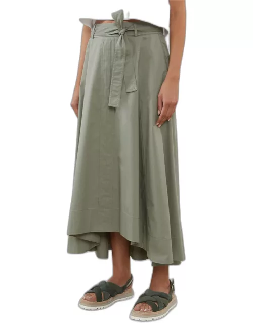 High-Low Belted A-Line Midi Skirt