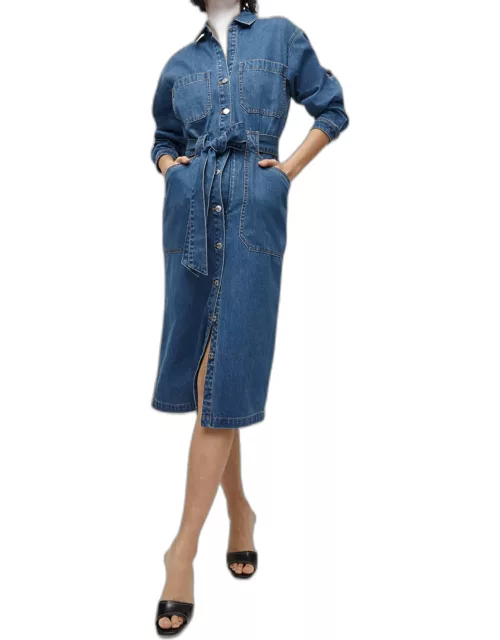 Evelyn Button-Front Denim Shirtdres
