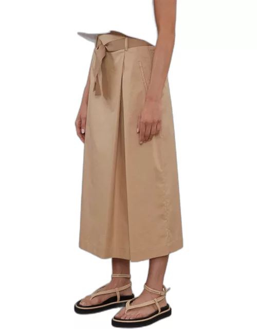 Pleated Belted A-Line Midi Skirt