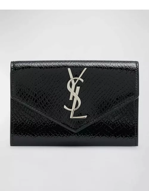 Small YSL Flap Wallet in Python-Embossed Leather