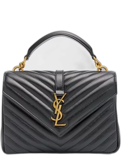 College Medium YSL Flap Top-Handle Bag in Quilted Leather