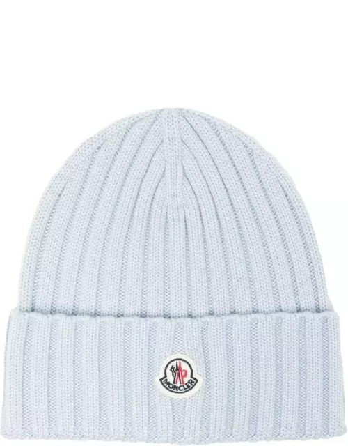 Moncler Bright Blue Ribbed Wool Beanie With Logo
