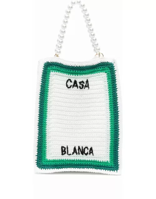 Casablanca White And Green Cotton Tote Bag