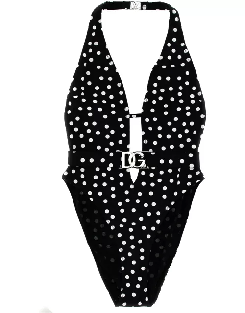 Dolce & Gabbana Logo Polka Dot One-piece Swimsuit
