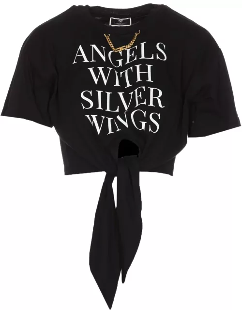 Elisabetta Franchi Cropped T-shirt With Knot And Print