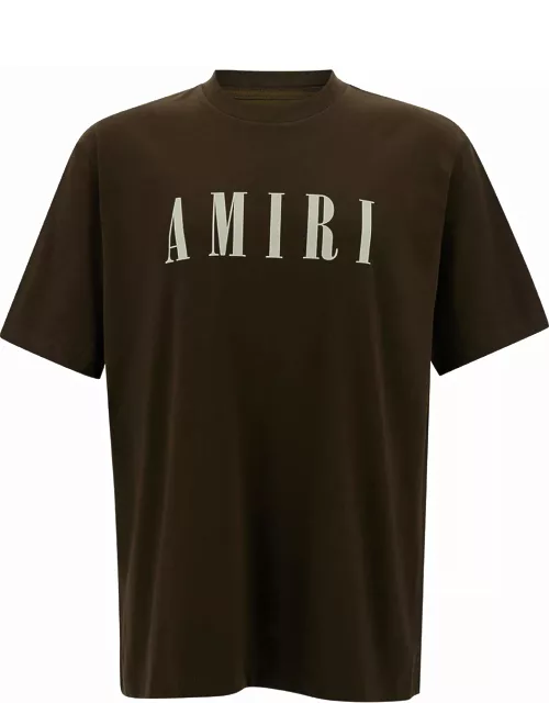 AMIRI Brown T-shirt With Contrasting Logo Print In Cotton Man
