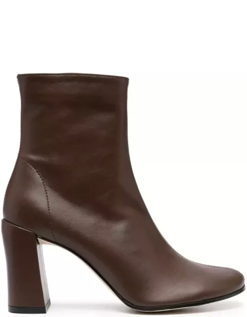 BY FAR Brown Pointed Ankle Boots With Chunky Heel In Leather Woman