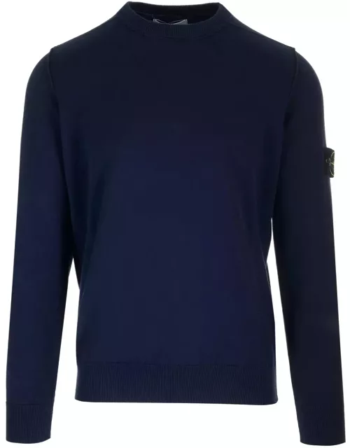 Stone Island Blue Crew-neck Cotton Sweater