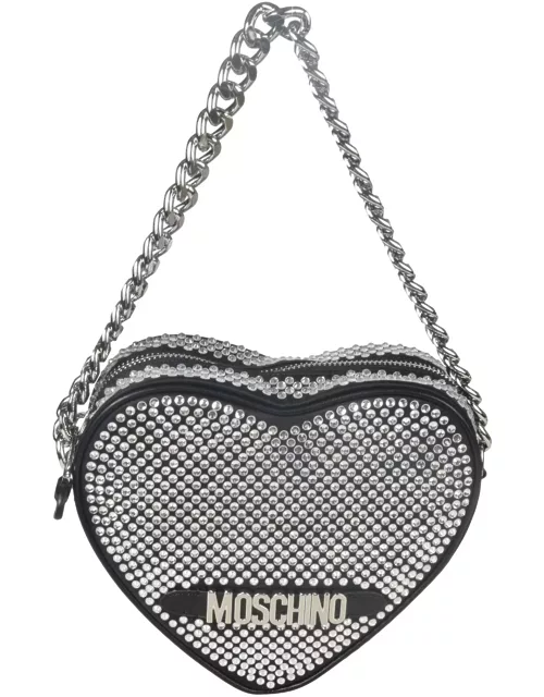Heart Embellished Chain Shoulder Bag Moschino