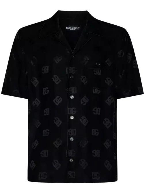 Dolce & Gabbana Silk Jacquard Shirt With Dg Monogram Print