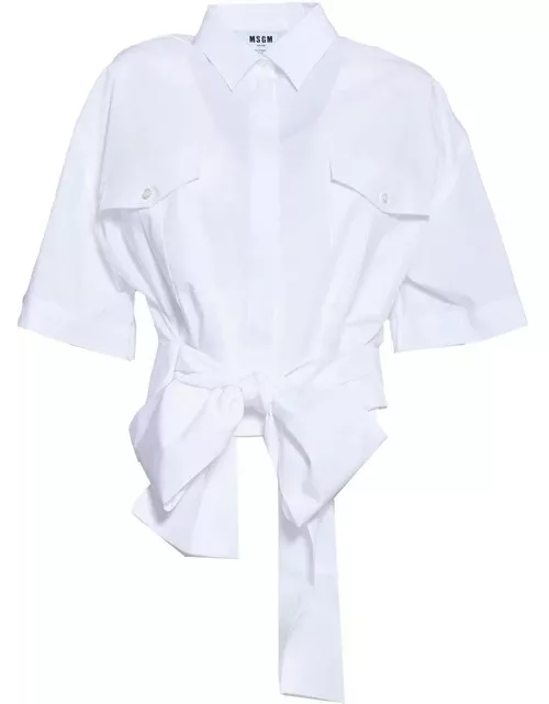 MSGM Pussy Bow Detailed Cropped Shirt