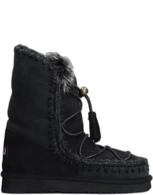 Mou Eskimo Dream Lace Low Heels Ankle Boots In Black Suede