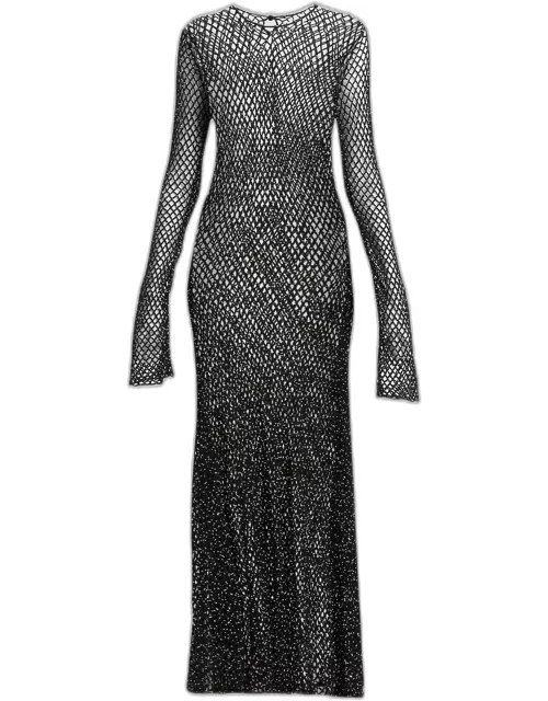 Xavier Open-Knit Cashmere Dress with Glass Bead Detai