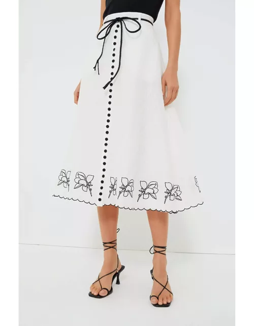 Alba Black Grace Silk Linen Midi Skirt