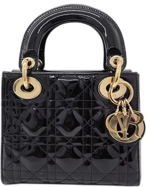 Christian Dior Black Patent Leather Mini Lady Dior Top Handle Bag