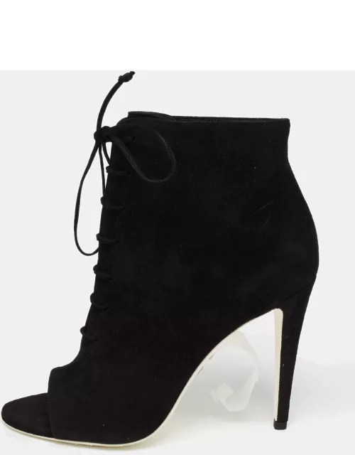 Off-White Black Suede Open Toe Lace Up Ankle Bootie