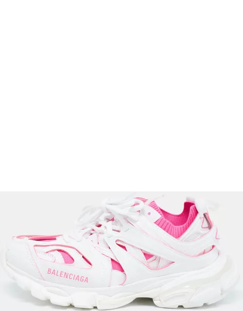 Balenciaga White/Pink Rubber and Knit Fabric Track Sneaker