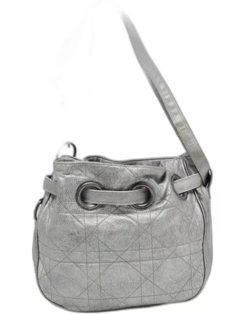 Dior Grey Cannage Leather Drawstring Bag