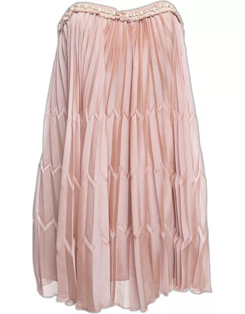Elisabetta Franchi Mauve Pink Pearl Detail Crepe Strapless Mini Dress