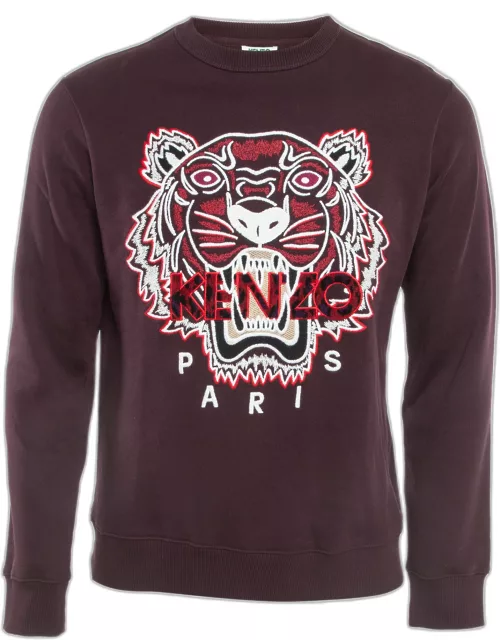 Kenzo Burgundy Logo Tiger Embroidered Cotton Sweatshirt