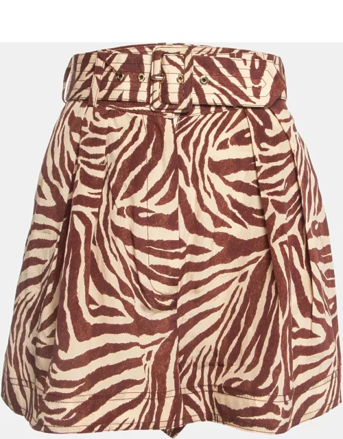 Zimmermann Brown Zebra Print Silk Belted Shorts
