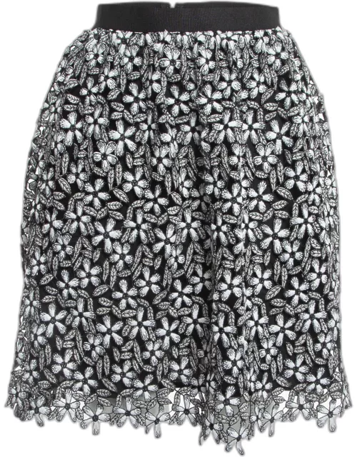 Self-Portrait Black/White Floral Cut-out Lace Short Skirt