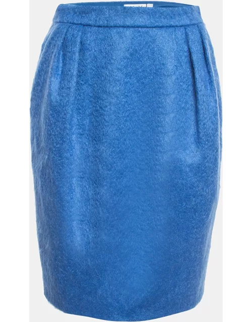 Max Mara Blue Mohair Wool Pleated Pencil Skirt
