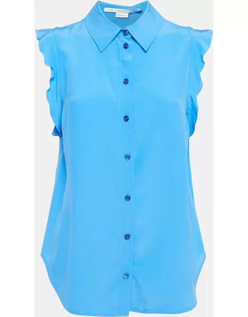 Stella McCartney Blue Ruffle Silk Sleeveless Shirt