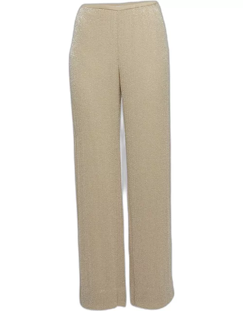 Armani Collezioni Beige Sequin Embellished Wide Leg Pants