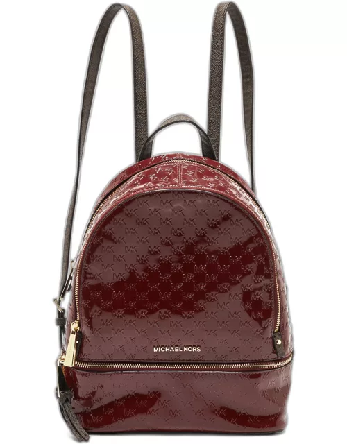 Michael Kors Signature Embossed Patent Leather and Coated Canvas Rhea Backpack