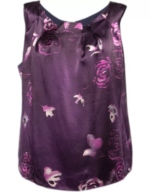 Armani Collezioni Purple Floral Print Silk Sleeveless Top