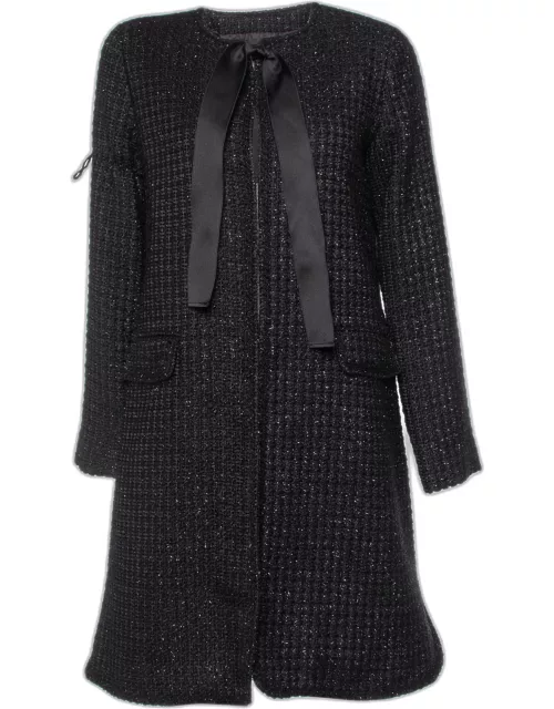 CH Carolina Herrera Black Lurex Tweed Mid Length Coat
