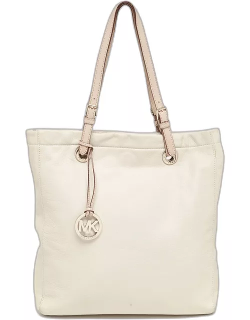 MICHAEL Michael Kors Off White/Brown Soft Leather Jet Set Tote